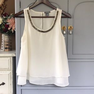 Flowy off white tank top with beaded neckline
